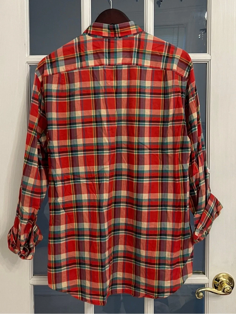 J. CREW Men’s Red Long Sleeve Button Down Summer Plaid Shirt Size L